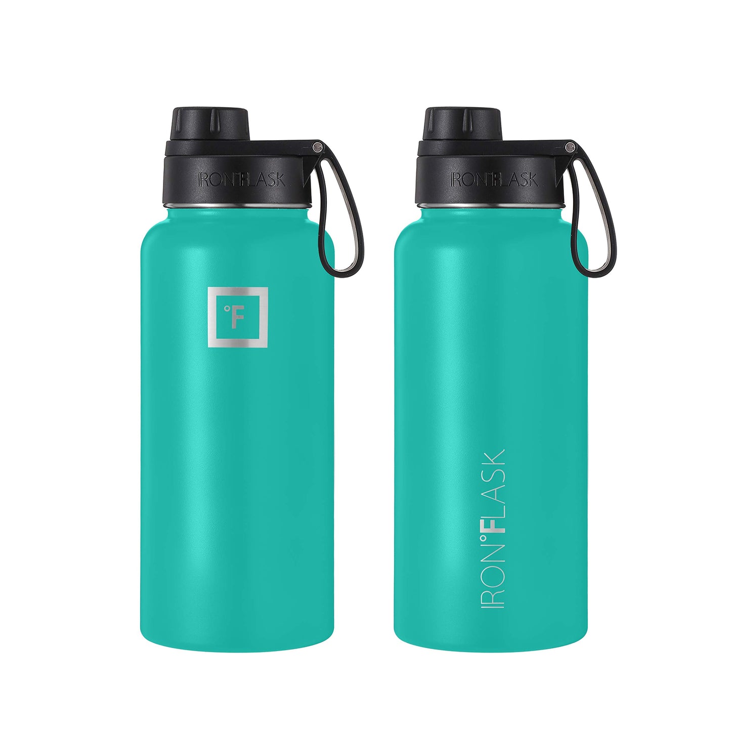 IRON °FLASK Sports Water Bottle - Wide Mouth with 3 Spout Lids - Stainless Steel Gym & Outdoor Bottles for Men, Women & Kids - Double Walled, Insulated Thermos, Metal Canteen - Aquamarine, 32 Oz