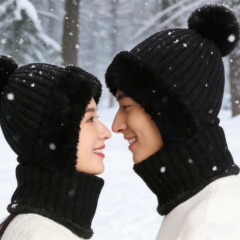 3 in 1 Beanie Hat for Men&Women，Beanie hat with Scarf and mask，Winter Warm Knitted hat Black