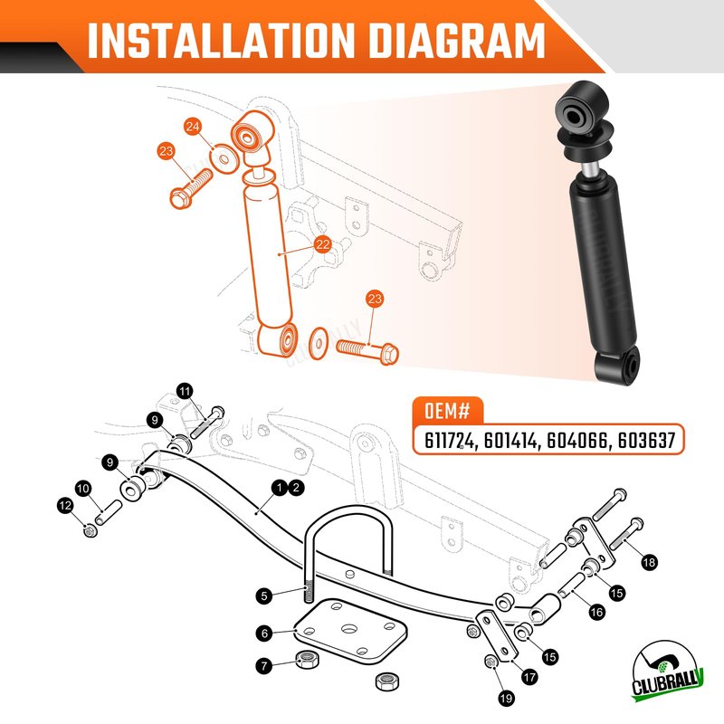 CLUBRALLY Golf Cart Rear Shock Absorbers, RXV Rear Shocks for 2008-2013 EZGO RXV, OEM#603637, 611724