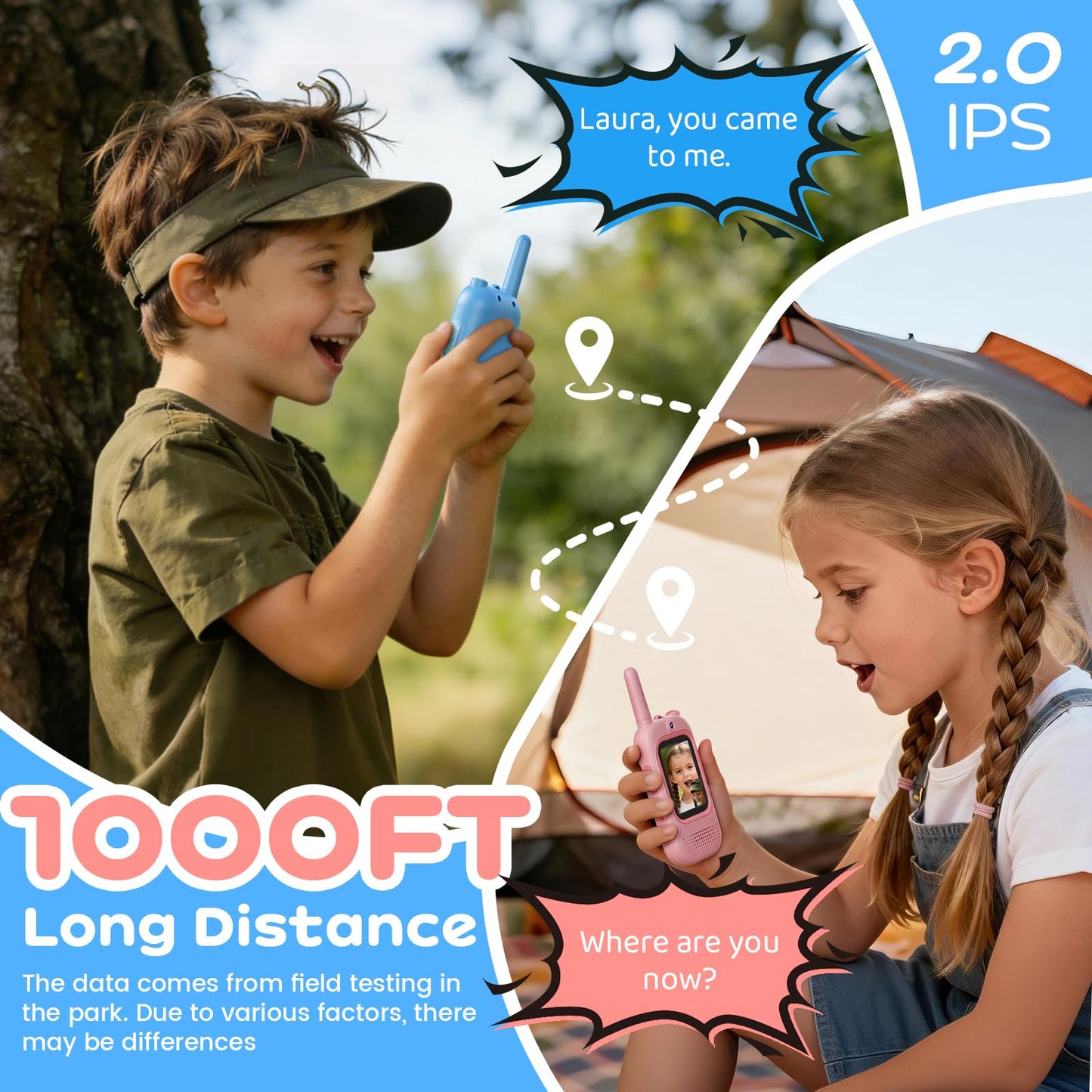 Seaonar Video Walkie Talkies for Kids - 2 Pack Long Range Walkie Talkie Rechargeable Video Intercom 2 Way Radio for Age 3-12 Boys Girls for Indoor Outdoor Camping (Pink&Blue)