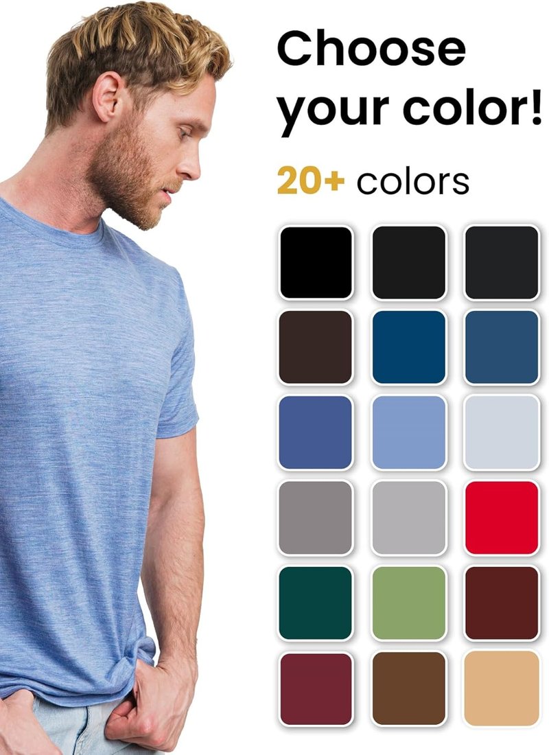 Merino Wool T-Shirt for Men - Lightweight 100% Merino Wool Base Layer | Comfortable Fit