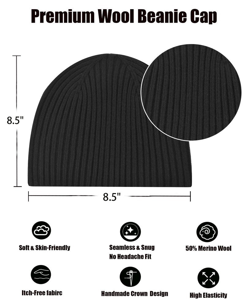 choshion Wool Knit Fisherman Beanie Hats for Men Women,Cuffless Soft Warm Seamless Beanies Toboggan Ski Hat Winter Skull Caps