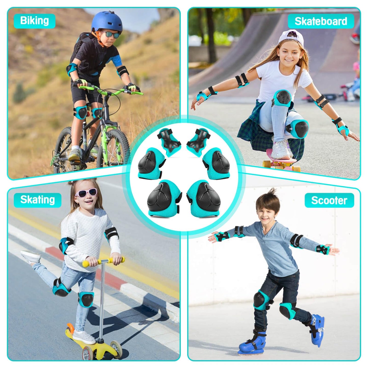 Wemfg Kids Protective Gear Set Knee Pads for Kids 3-8 Years Toddler Knee and Elbow Pads with Wrist Guards 3 in 1 for Skating Cycling Bike Rollerblading Scooter