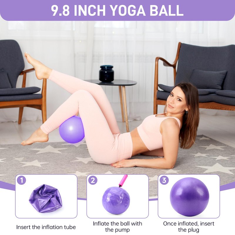 ARCUAT Pilates Essentials Kit for Home Workouts Women, Pilates Equipment Ring Set with Yoga Ball Resistance Band Stretching Band, Beginner Toning Fitness Pilates Starter Accessories Kit (Purple)