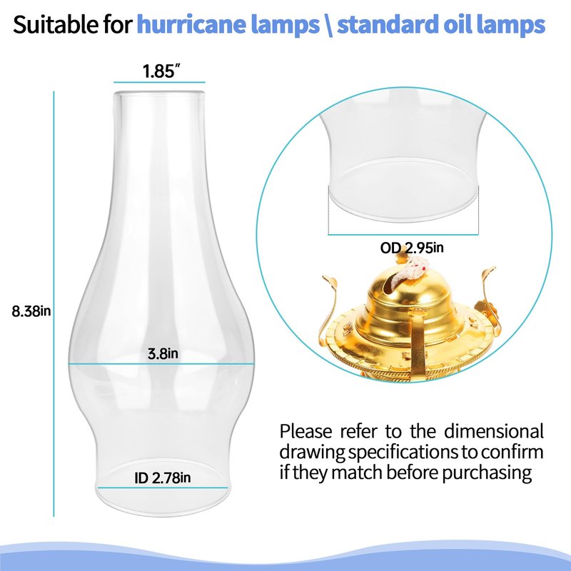 Hurricane Lamp & Oil Lamp Chimney Replacement Shade – Round Base Clear Glass, 3-Inch Diameter, Fits Most Kerosene Globes (1 Pack) ﻿