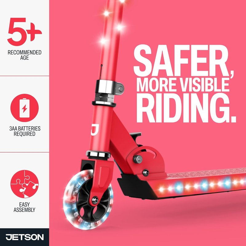 Jetson Jupiter Kids Light-Up Kick Scooter - Adjustable Handlebar, LED Lights, Easy-Folding Design | Ages 5+