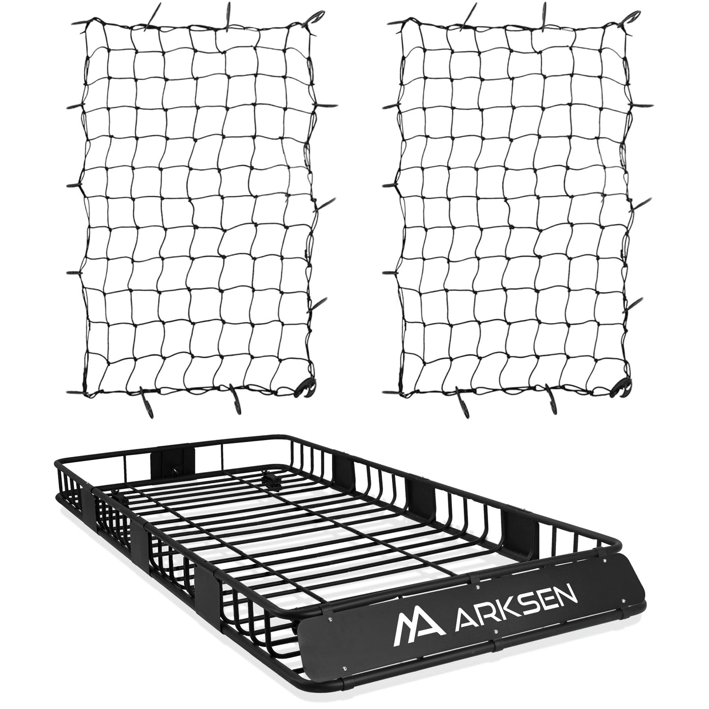 ARKSEN 84 x 39 Inch Universal 150LB Heavy Duty Roof Rack Cargo with Two Cargo Nets, Car Top Luggage Holder Carrier Basket for SUV, Truck, & Car Steel Construction