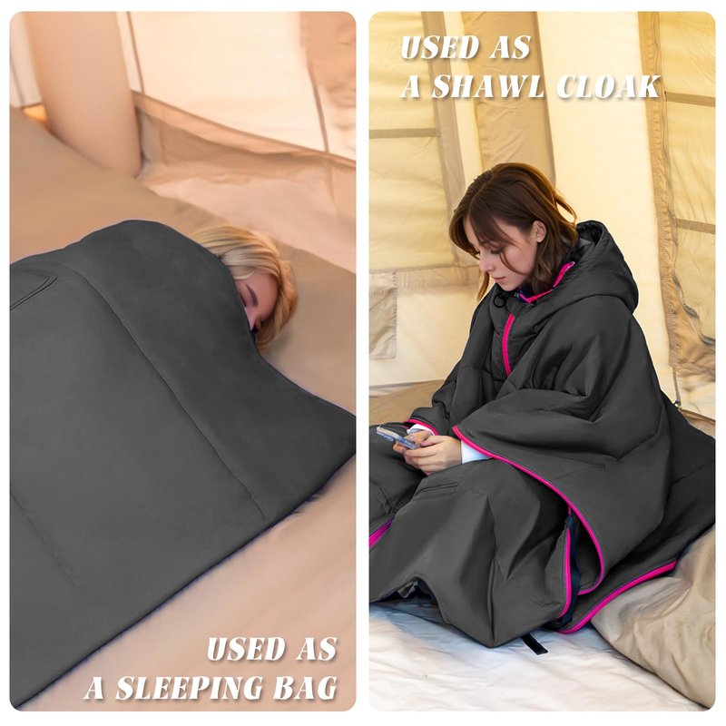 Kanyak Camping Blanket Poncho, Large Wearable Blankets, 75 x 55 inch Cape, Windproof & Water-Repellent, Portable & Warm, for Outdoor, Sports, Travel, Car（Dark Grey）