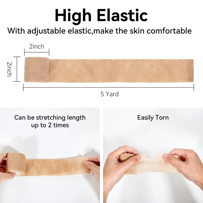 JHGIC Self Adhesive Bandage Wrap,Bandage Tape,Medical Tape,Vet Tape,Athletic Tape Gauze,for First Aid,Sports, Wrist, Ankle (Skin Color, 2inch*32rolls)