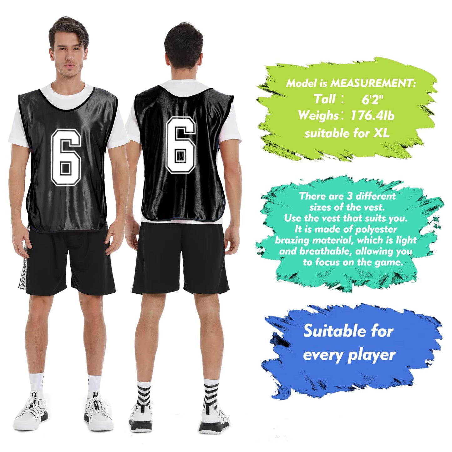 PULUOMASI 12 Pcs Sports Pinnies Numbered for Soccer Basketball Training