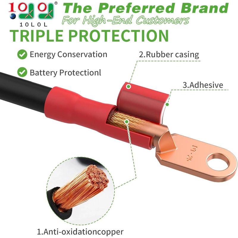 10L0L Golf Cart Battery Cables 4 Gauge 14" for Yamaha G2 G8 G9 (36V), Club Car DS 1995-up (48V), Club Car DS 1981-up (36V) - Pure Copper Wires with Heat Shrink Terminals