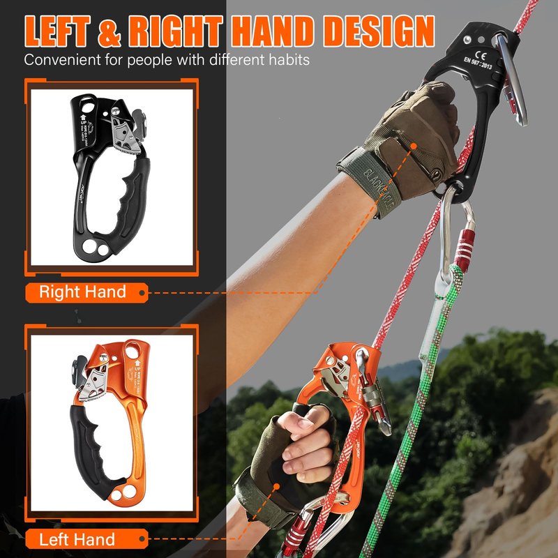 UIAA & CE Certified Rope Ascender Aluminum Alloy Rock Climbing Gear Strong Rigging Rappelling Equipment for Rock Tree Climbing Arborist Rescue Mountaineering Caving (Right Hand Black 1)