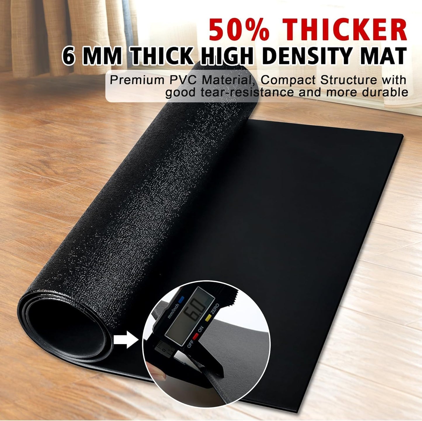 Non-Slip Exercise Mat for Stationary Bikes - 6mm Thick, 30" X 60" Treadmill & Home Gym Floor Protector