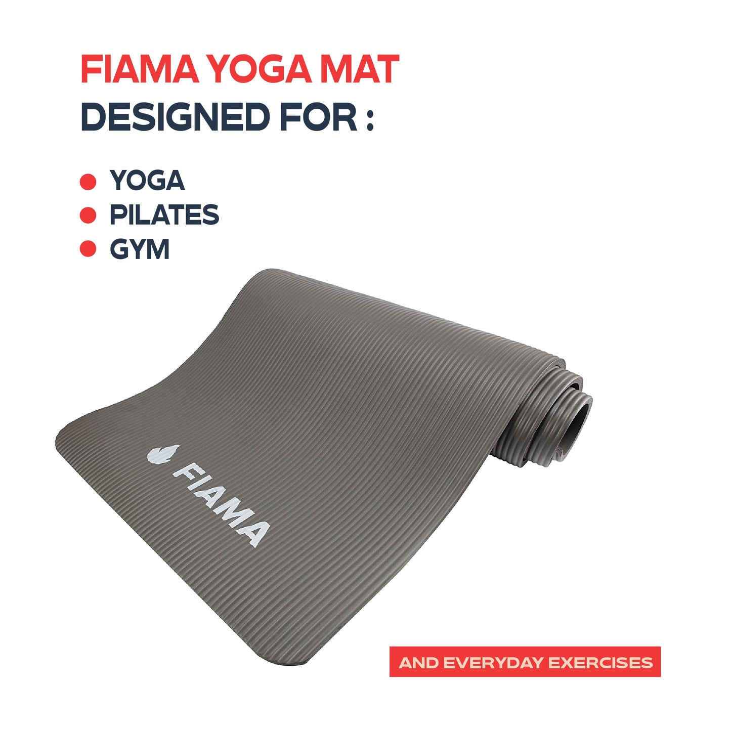 Fiama Fitness 100% NBR Foam Yoga Mat – Extra Thick Pad for Yoga, Gym and Everyday Exercise with Shock- Absorption Support and Thickness