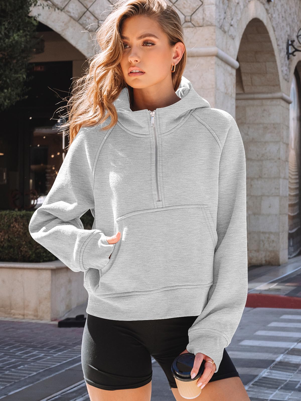 AUTOMET Womens Hoodies Half Zip Sweatshirts Fleece Jackets Tops Oversized Pullover Fall Outfits 2024 Winter Fashion Clothes Grey S