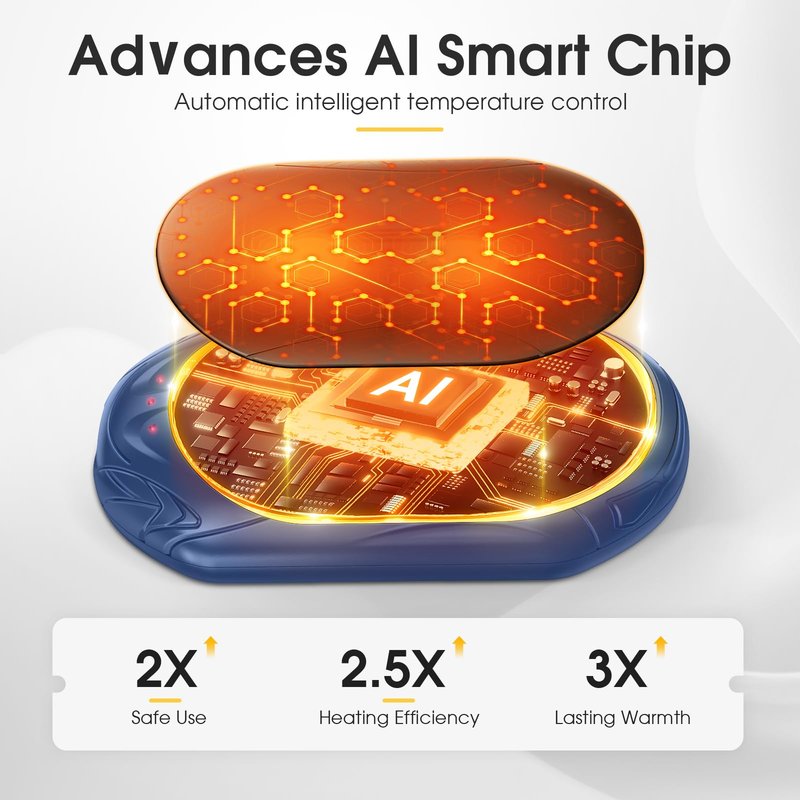 AI Hand Warmers Rechargeable 2 Pack, 20Hrs Long Safe Heat, AI Smart Chips Electric Hand Warmers, Portable Pocket Heater, Gifts for Christmas, Outdoor, Golf, Hunting, Camping Accessories -Blue Grey