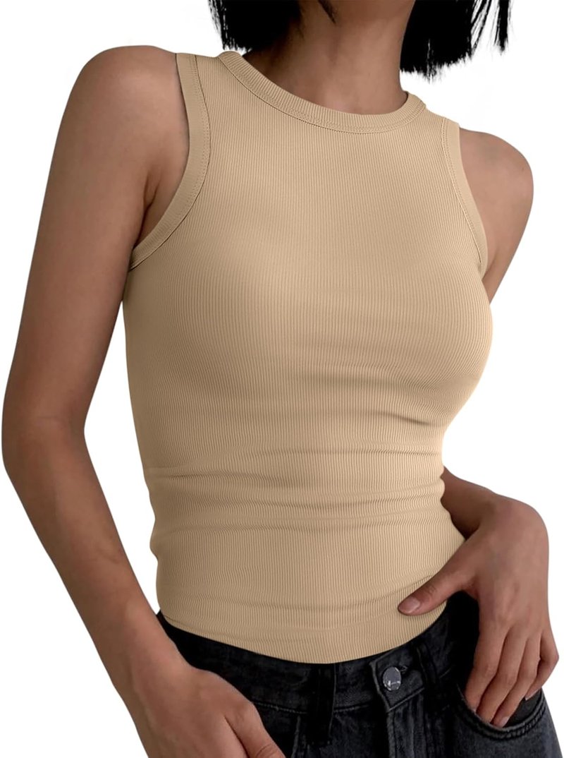 Womens Sleeveless High Neck Tank Top - Casual Slim Fit Ribbed Summer Shirt | Comfortable & Stylish