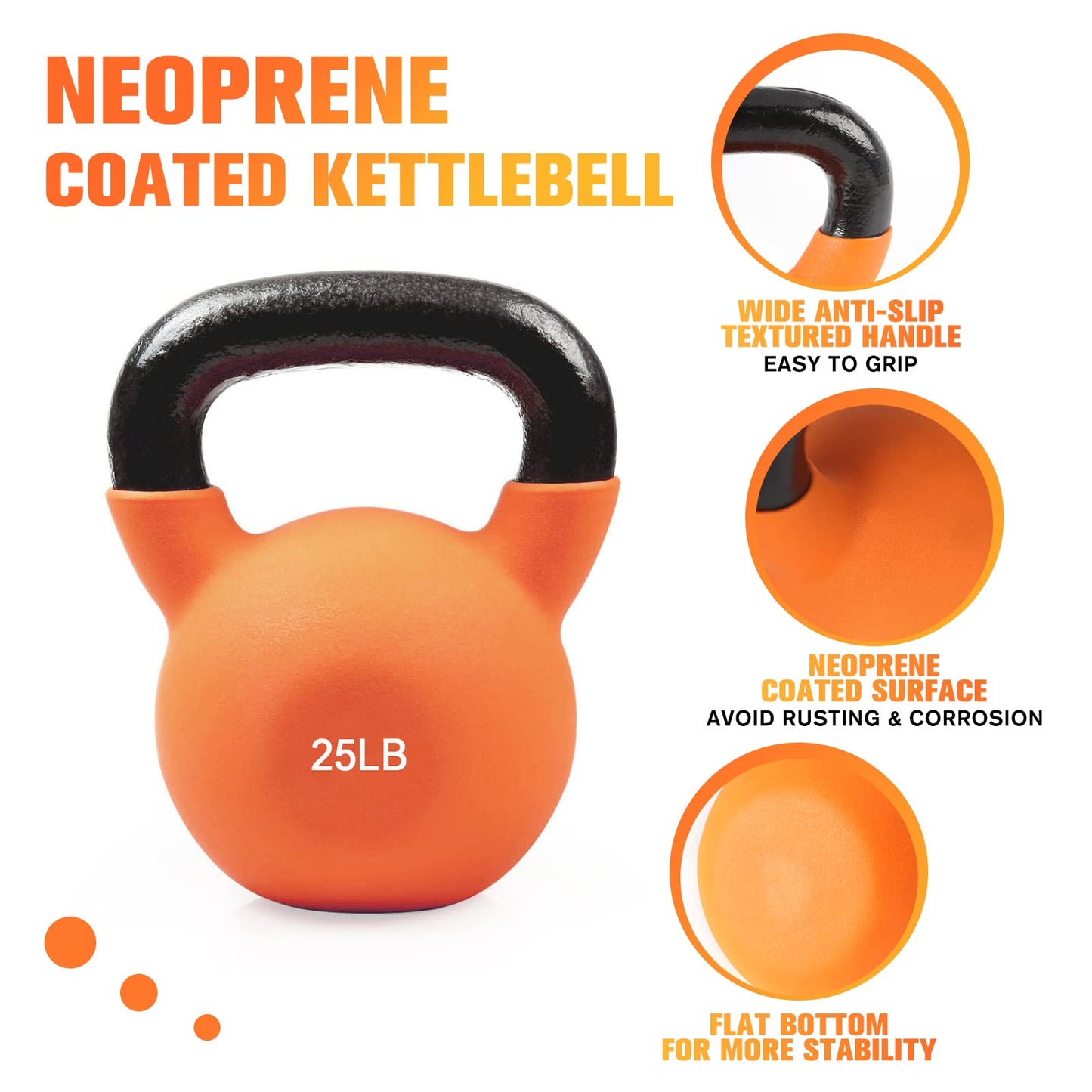 RitFit Neoprene Coated Solid Cast Iron Kettlebell - Great for Full Body Workout, Cross-Training, Weight Loss & Strength Training (5/10/15/20/25/30/35/40/45/50 LB) (25LB(Orange))