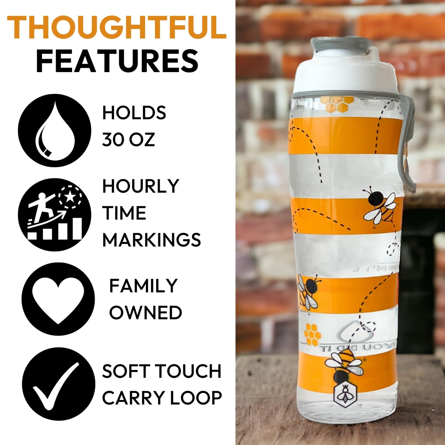 Biddlebee Hydration Tracker Water Bottles with Times To Drink | Motivational Water Bottle with Time Marker | BPA Free Gym Water Bottle with Chug Cap & Carry Loop