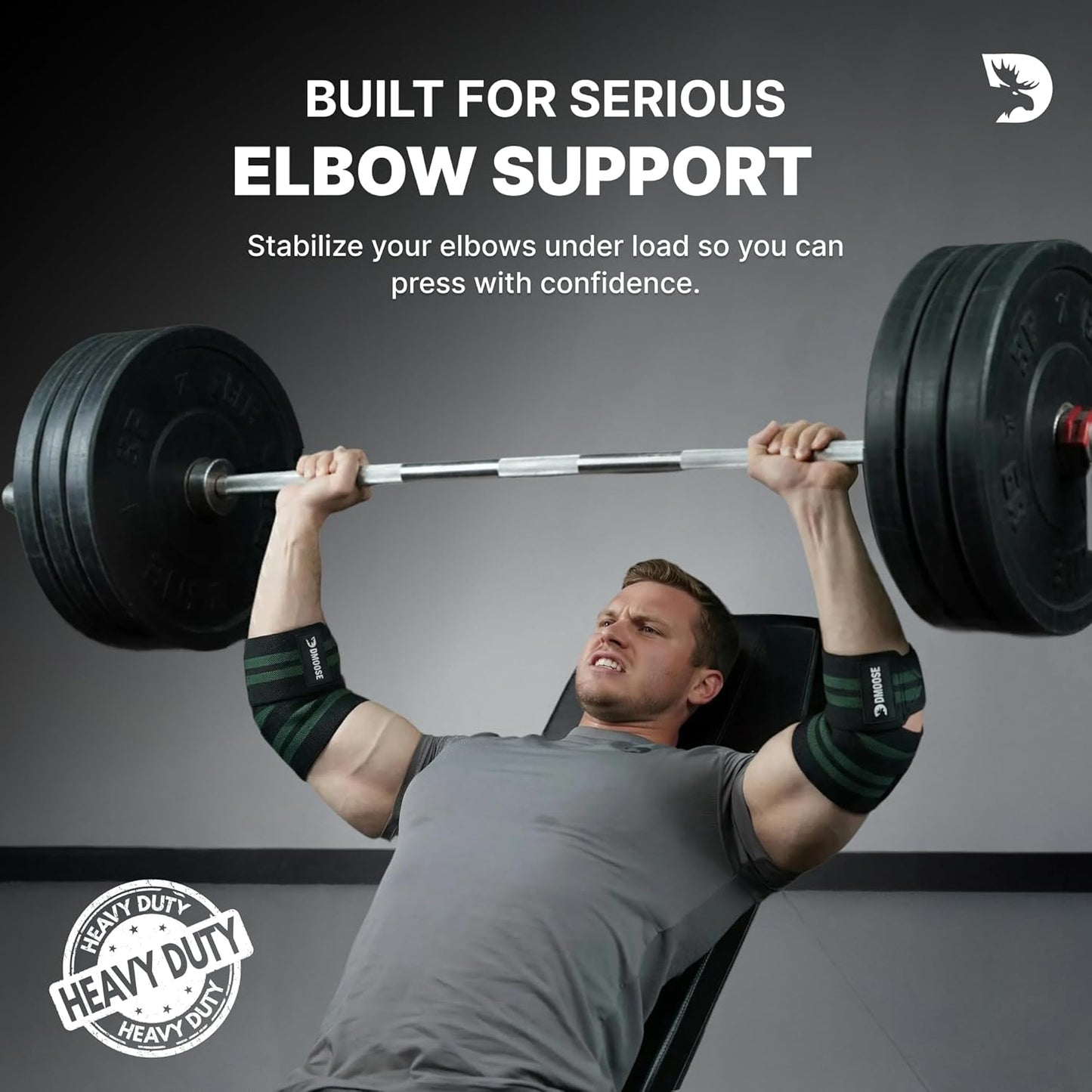 DMoose Fitness Elbow Wraps - Adjustable 40'' Compression Sleeves for Weightlifting, Joint Support & Tendonitis Relief | Pair