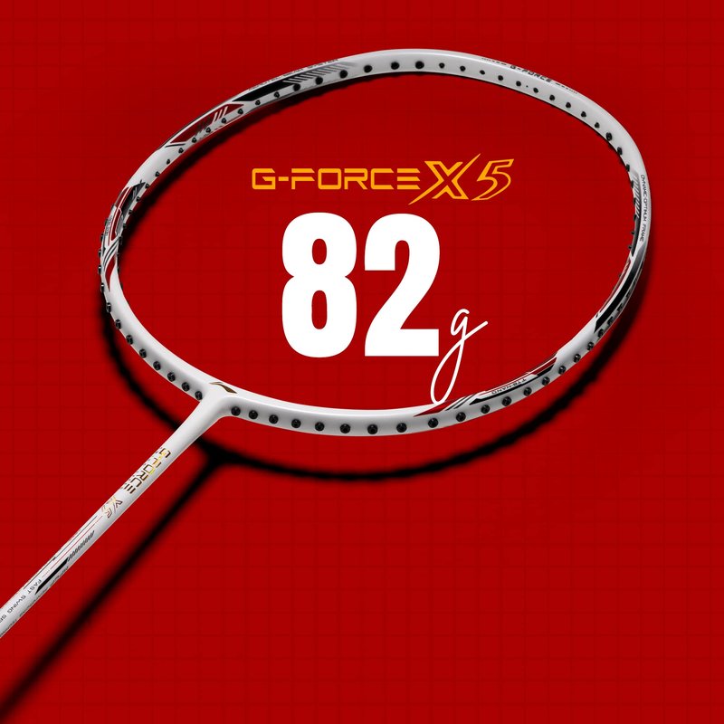 Li-Ning G-Force X5 Carbon Fibre Badminton Racket with Free Full Cover(82 Grams, 28 Lbs) (White::Red)