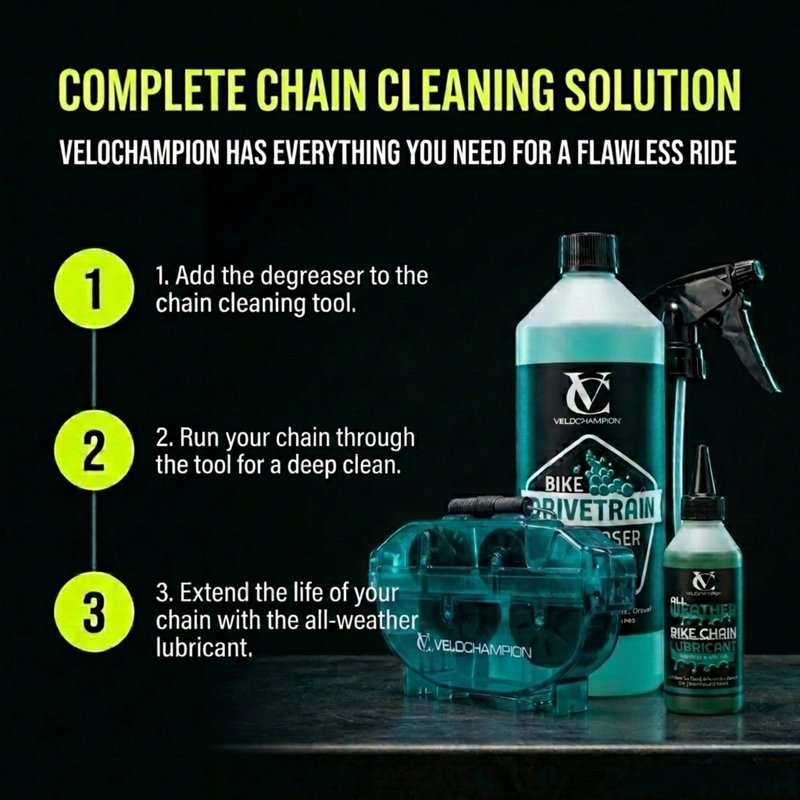 VeloChampion Green Handheld Bike Chain Cleaning Tool | No Chain Removal Needed | Durable Easy To Use for Through Bicycle Chain Maintenance