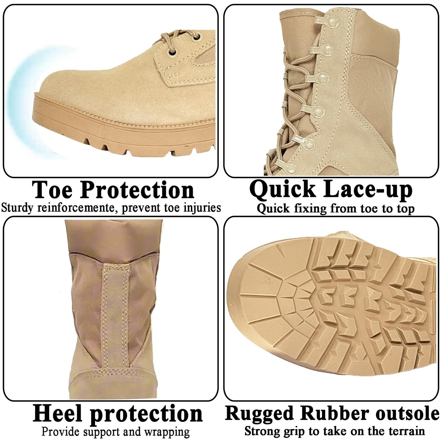LAHORS Mens Military Tactical Boots Man Lace Up Hiking Work Army Boots Outdoor Men Combat Shoes (Sand, US, Adult, Men, 8, Numeric, US Footwear Size System, Medium)