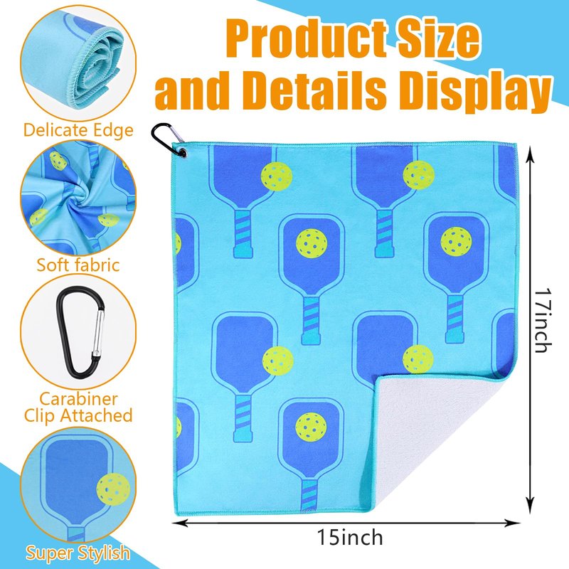4 Pcs Pickleball Towel 15x17 Inch Soft Pickleball Prints Towels Absorbent Fast Drying Funny Pickleball Towel with Carabiner Clip Pickleball Hand Towels Pickleball Gift for Women Men Team Sports