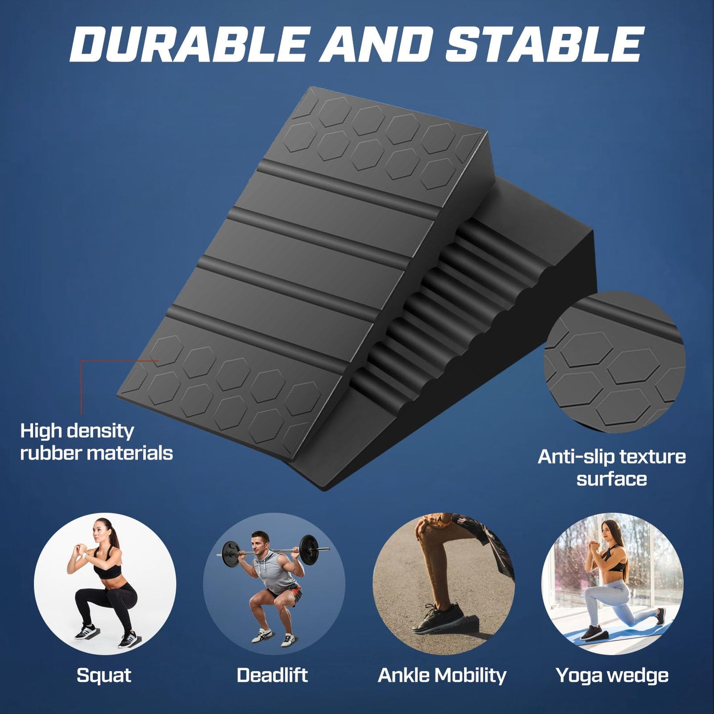 AKA Adjustable Squat Wedge Rubber Block 2-Set (4-Pcs), Non-Slip Wedge , Heavy Duty Professional Squat Wedges / Slant Board for Weightlifting and Fitness