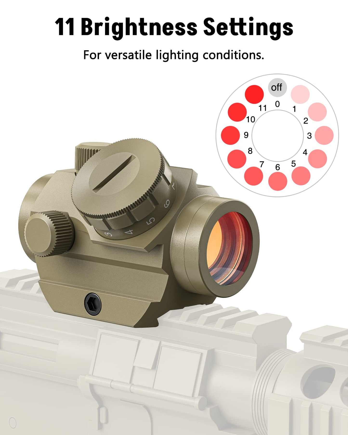 MidTen 2MOA Red Dot Sight 1x25mm Reflex Sight Waterproof & Shockproof & Fog-Proof Red Dot Scope, Riflescope with 1 inch Riser Mount,Sand