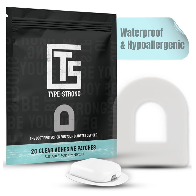 Type Strong Omnipod 5 Overpatches, CGM Adhesive Patches for Sensitive Skin. Waterproof & Sweatproof for 3+ Days of Protection, Pre-Cut Adhesive Tape, Durable, Hypoallergenic, Easy to Apply. 20 Pack