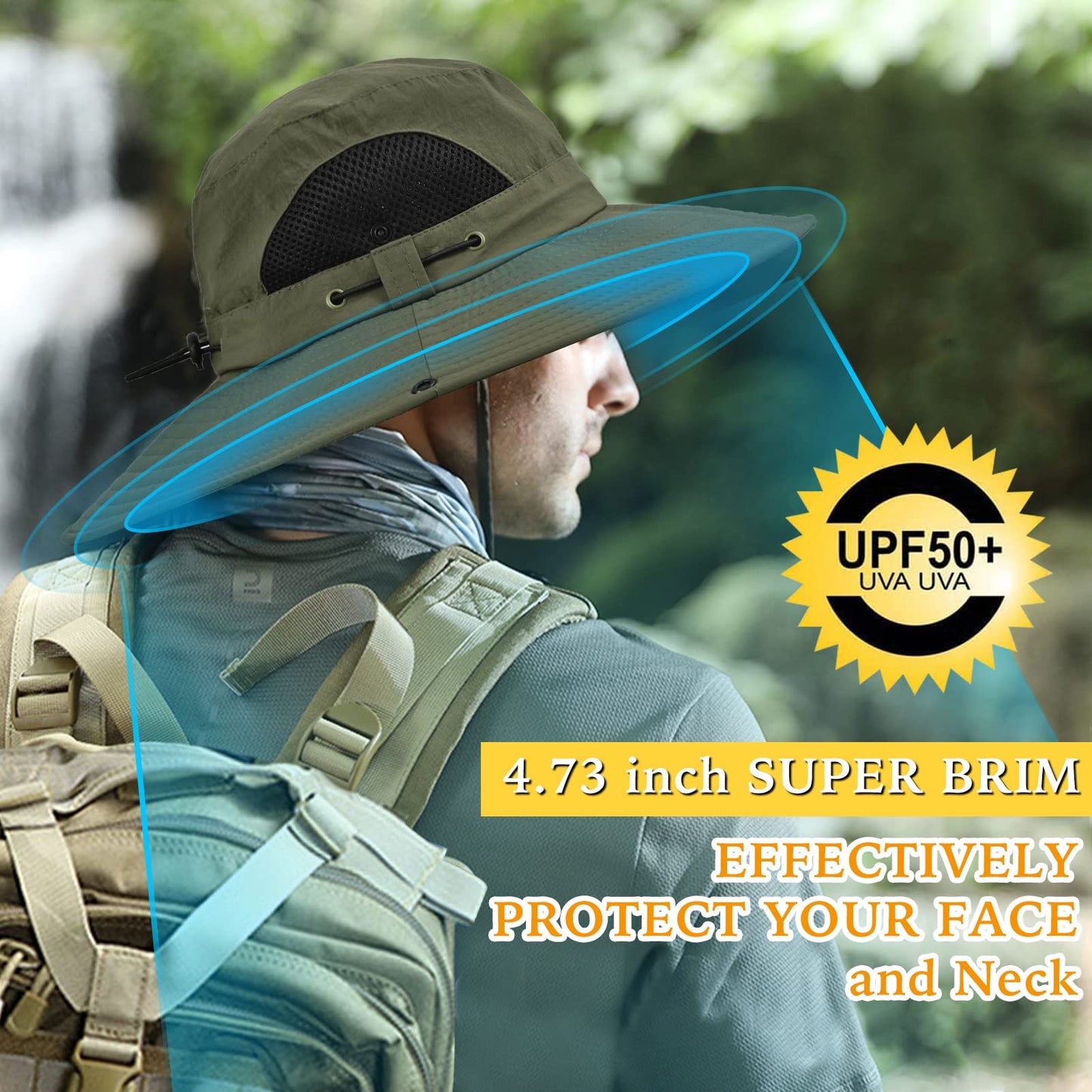 Wide Brim Fishing Sun Hat for Men Women, UPF 50+ Waterproof Bucket Boonie Hat Hiking Camping Safari Garden Beach