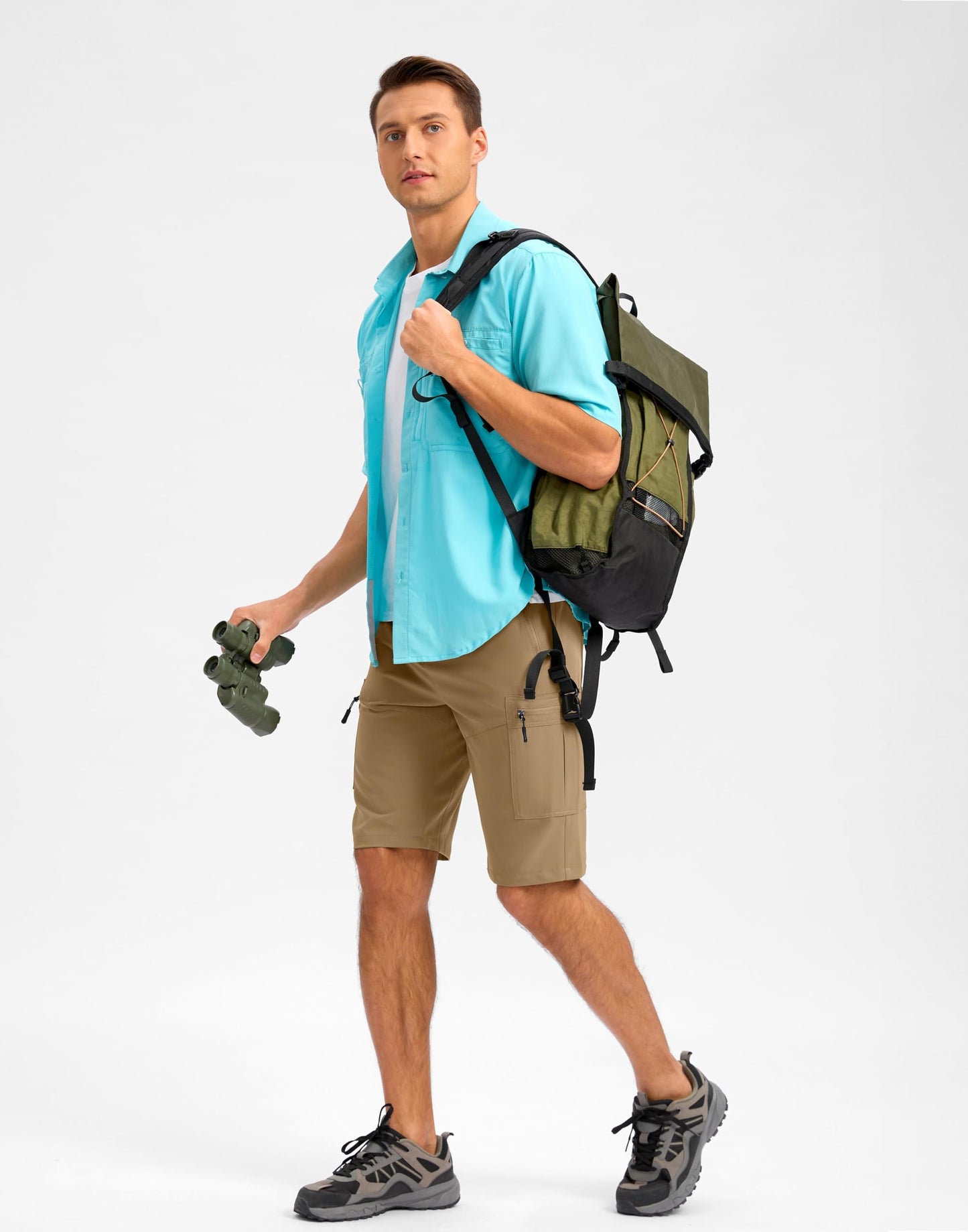 Pudolla Men's Hiking Shorts 11" Lightweight Cargo Work Shorts for Men Summer Travel Golf Casual Outdoor with 5 Pockets(Dark Khaki Medium)