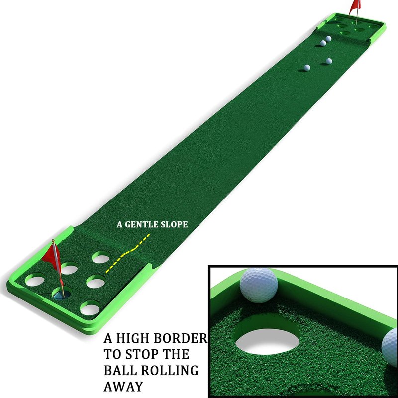 SPRAWL Golf Putting Mat 12 Holes Mat with 4 Balls 2 Putters for Indoor Short Game Office Backyard Use