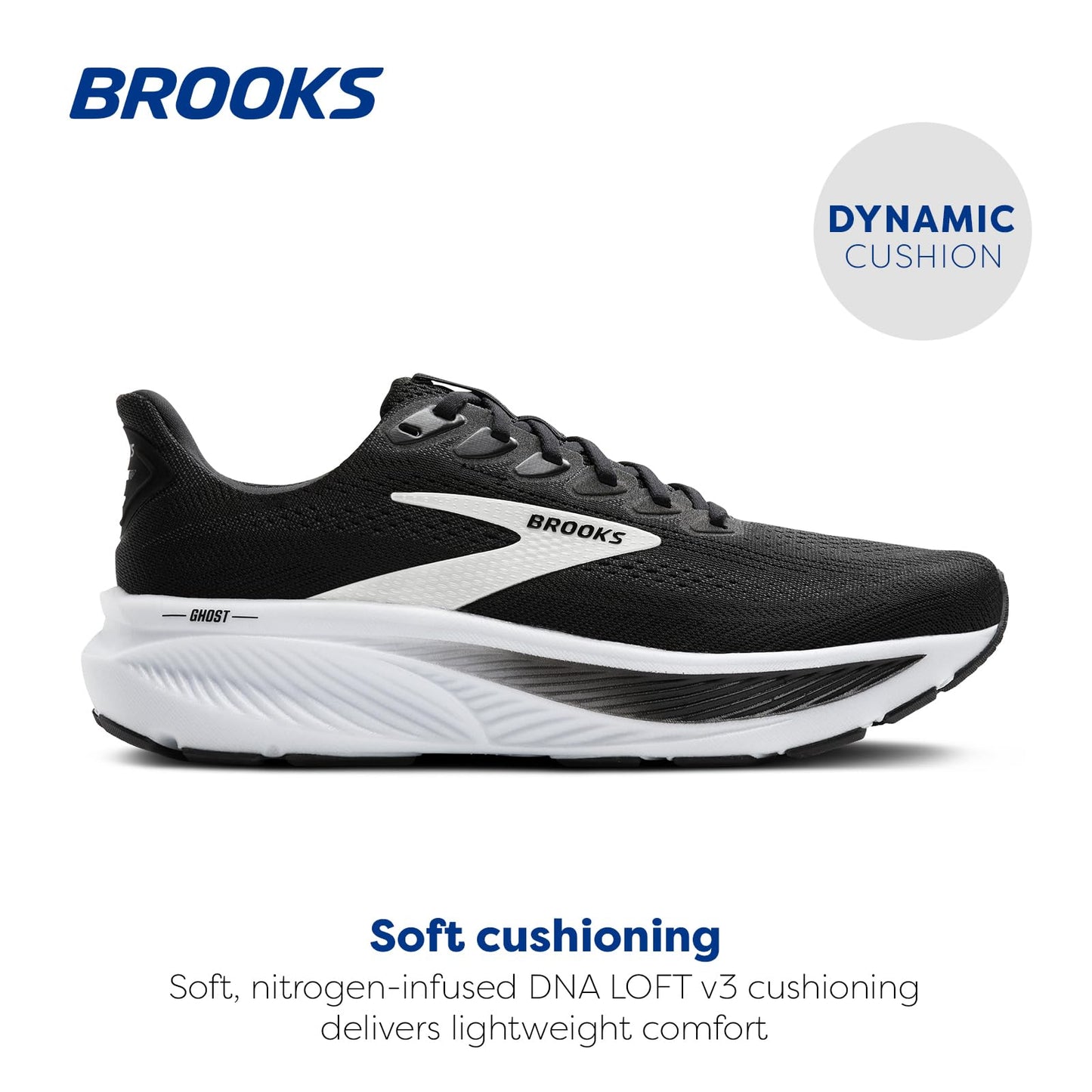 Brooks Men’s Ghost 17 Neutral Running Shoe - Black/Grey/White - 11.5 Medium