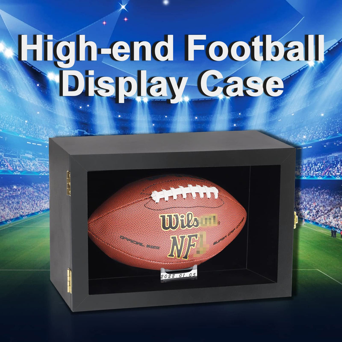 COMSREV Football Display Case Wall Mount Full Size Wooden Acrylic Black