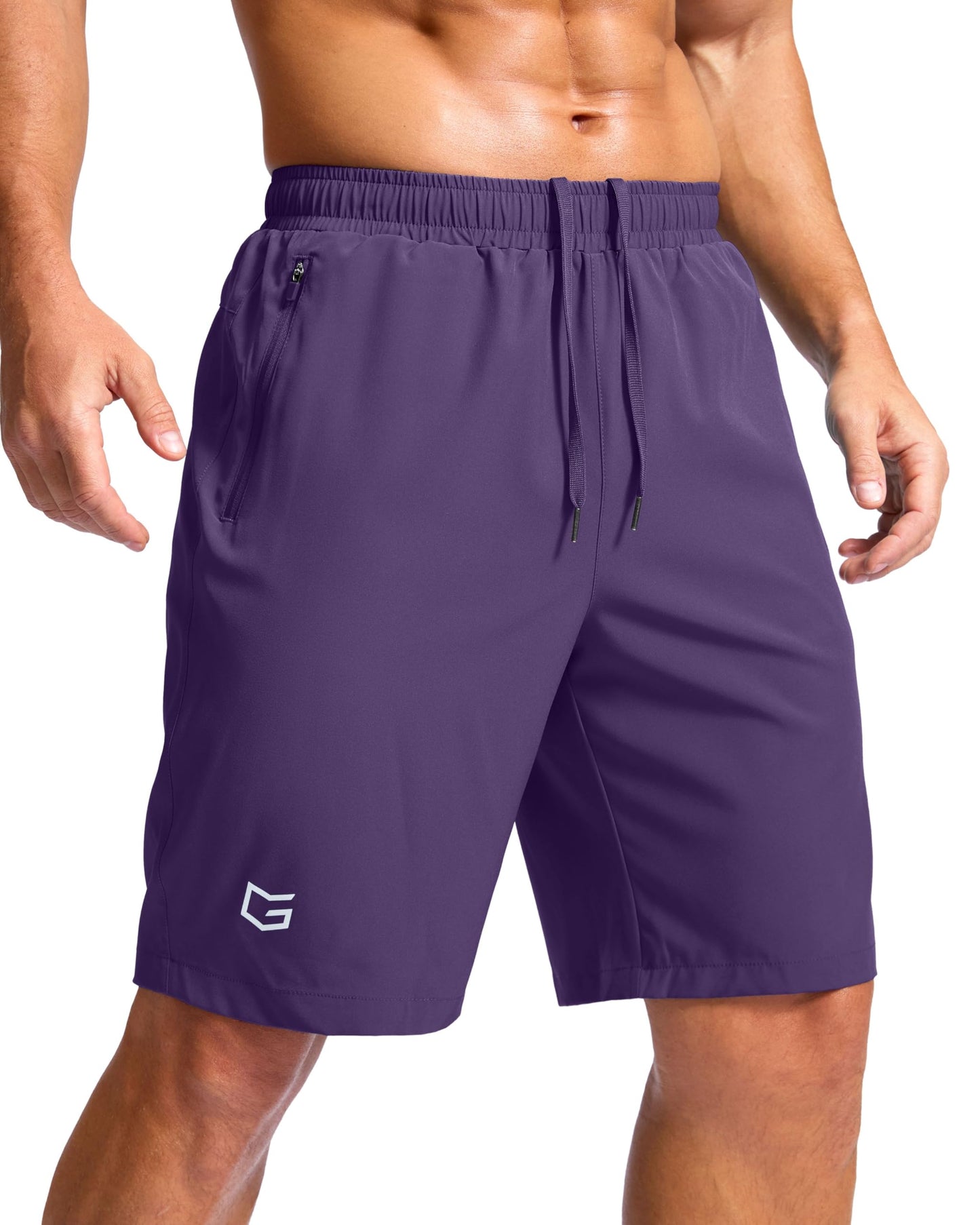 Men's Athletic Running Shorts with Zipper Pockets Quick Dry 7"/ 5"/ 9" Workout Gym Shorts for Basketball Hiking(Purple,9S)