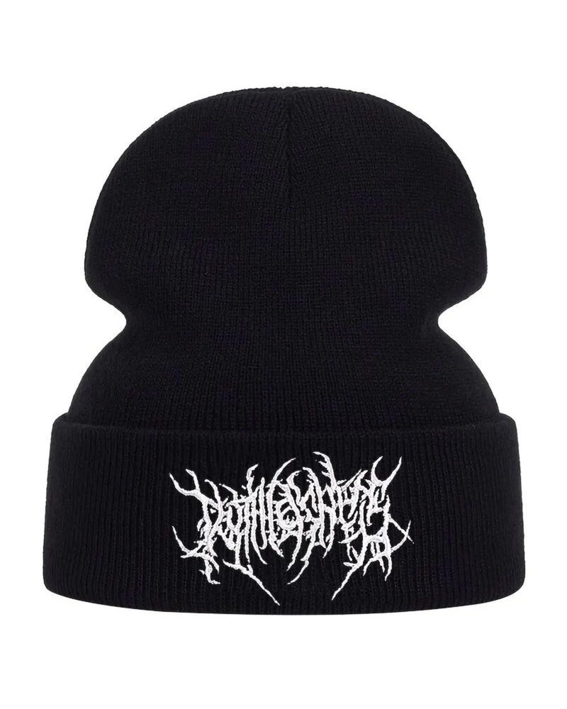TYHOTULY Gothic Beanies Hat for Women Men Y2k Emo Grunge Harajuku Punk Accessories Winter Warm Knitted Skull Cap Streetwear (Black,One Size)