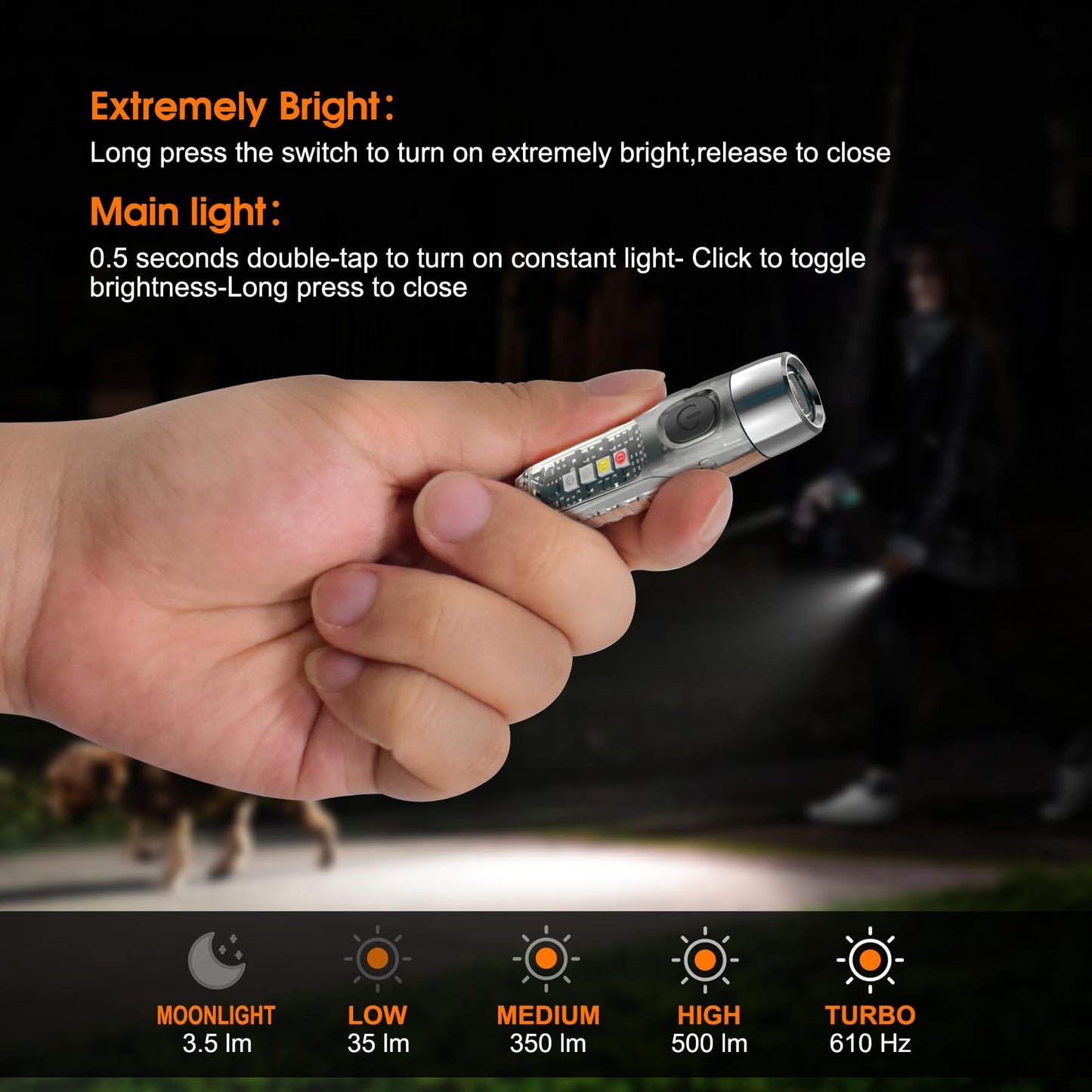 TUNENGE S12Plus Keychain Flashlight，610 High Lumen EDC Pocket Flashlight,USB C Rechargeable Mini LED Flashlight,Small Flashlight for Everyday use, Backpacking, Camping(Fluorescent White)