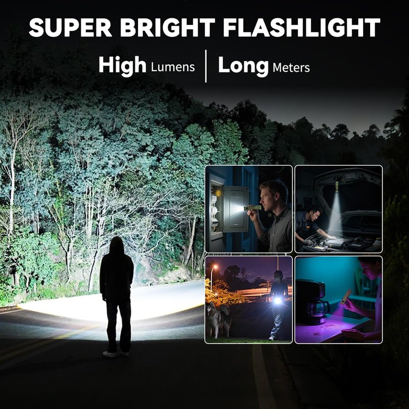 EDC Flashlight Rechargeable 2Pack, 9Mode Flat Flashlights High Lumens, LED Flashlight EDC, Small Flashlights Mini, Portable Pocket Flash Lights with UV Light, Magnetic Bright Flash Light for Working