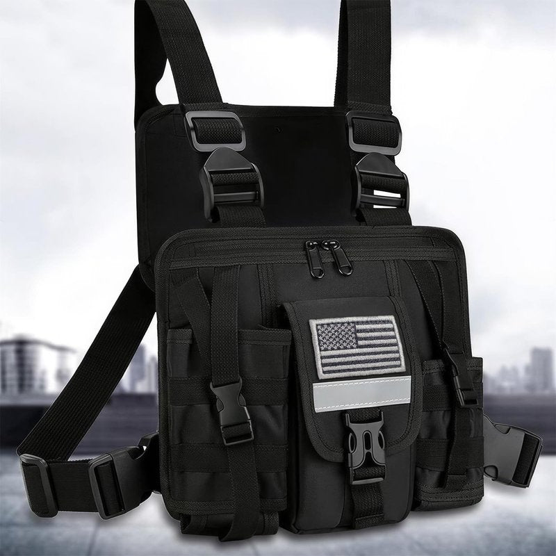 LUITON Radio Chest Harness with Reflective Strips Shoulder Holster Radio Vest Holder Two Way Radio Vest Rig Walkie Talkie Case