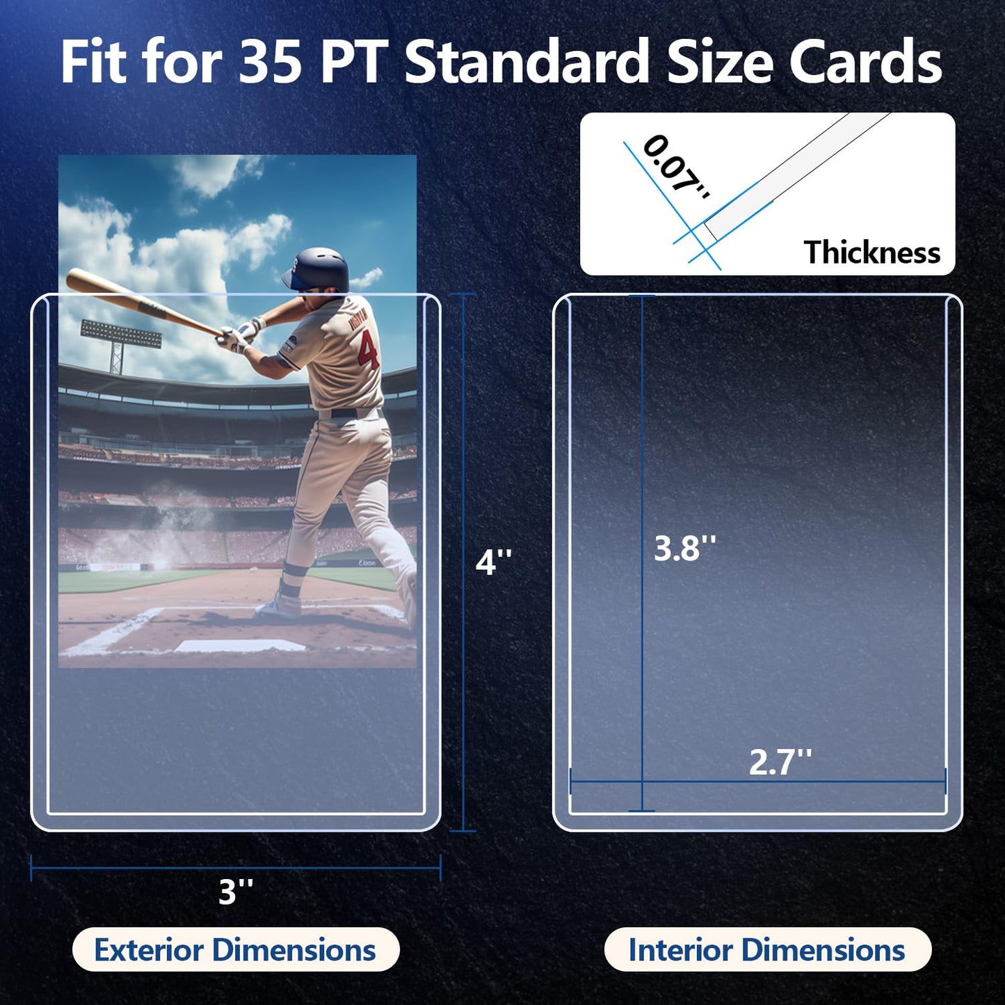 32ct Card Sleeves Hard Plastic, EDUDIIU 3" x 4" Top Loads for Cards, 35PT Hard Card Protectors, Rigid Toploads Hard Plastic for Yugioh, Baseball, Sports Cards