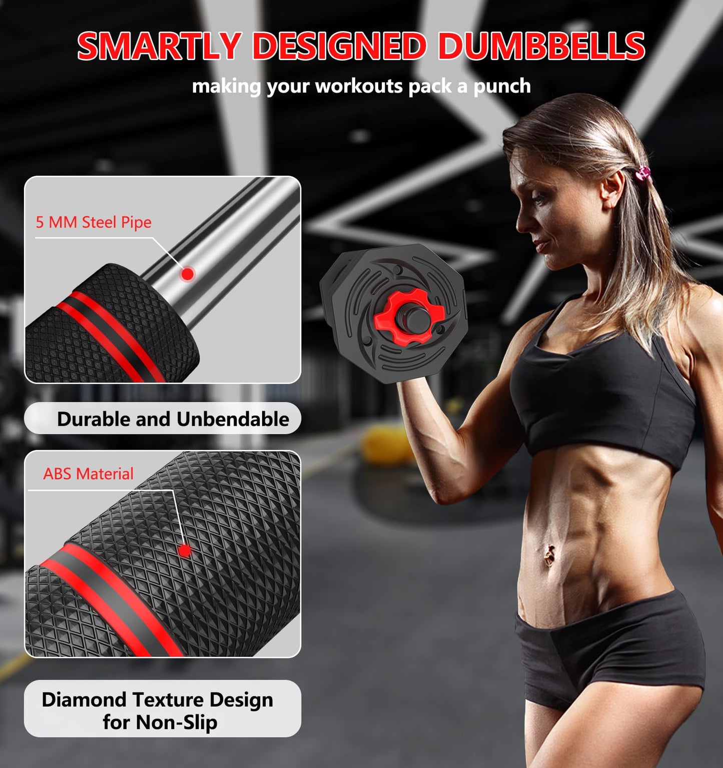 DICAO Dumbbell Set 20LB, Adjustable Weights Set Dumbbell Barbell Set Fitness Women Dumbbell Anti-Slip Hand Weight, Adjustable Weight Perfect for Home Gym Workouts, Strength Training for Men/Women