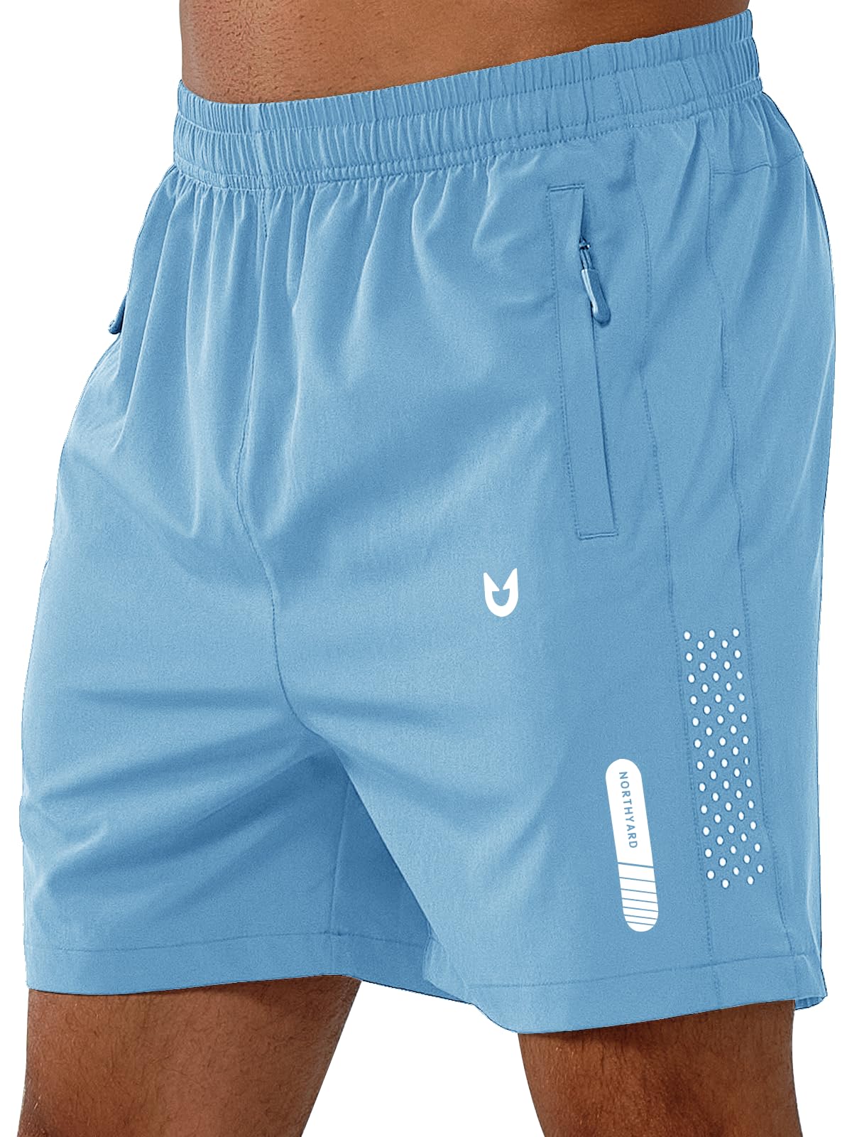 NORTHYARD Men's Athletic Running Shorts Gym Workout 7"/9"/5" Quick Dry Lightweight Sports Basketball Tennis 3 Zipper Pockets SKYBLUE-5inch M