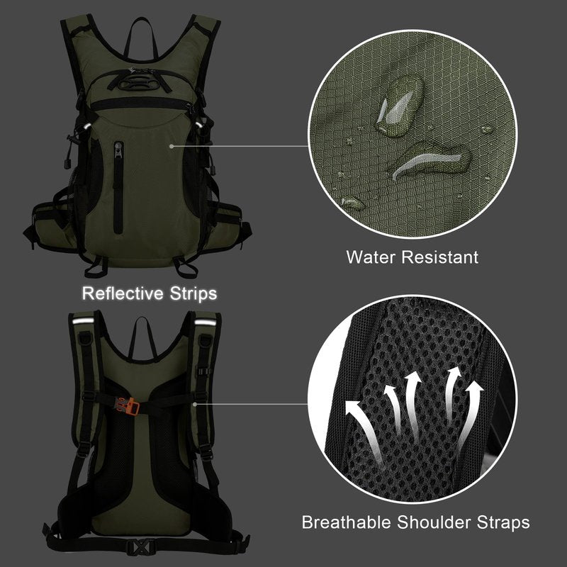 Outplea 15L Cycling Backpack with Helmet Buckle for Men Women, Small Waterproof Lightweight Bike Hiking Backpack with Chest Strap for MTB Biking Climbing, Green
