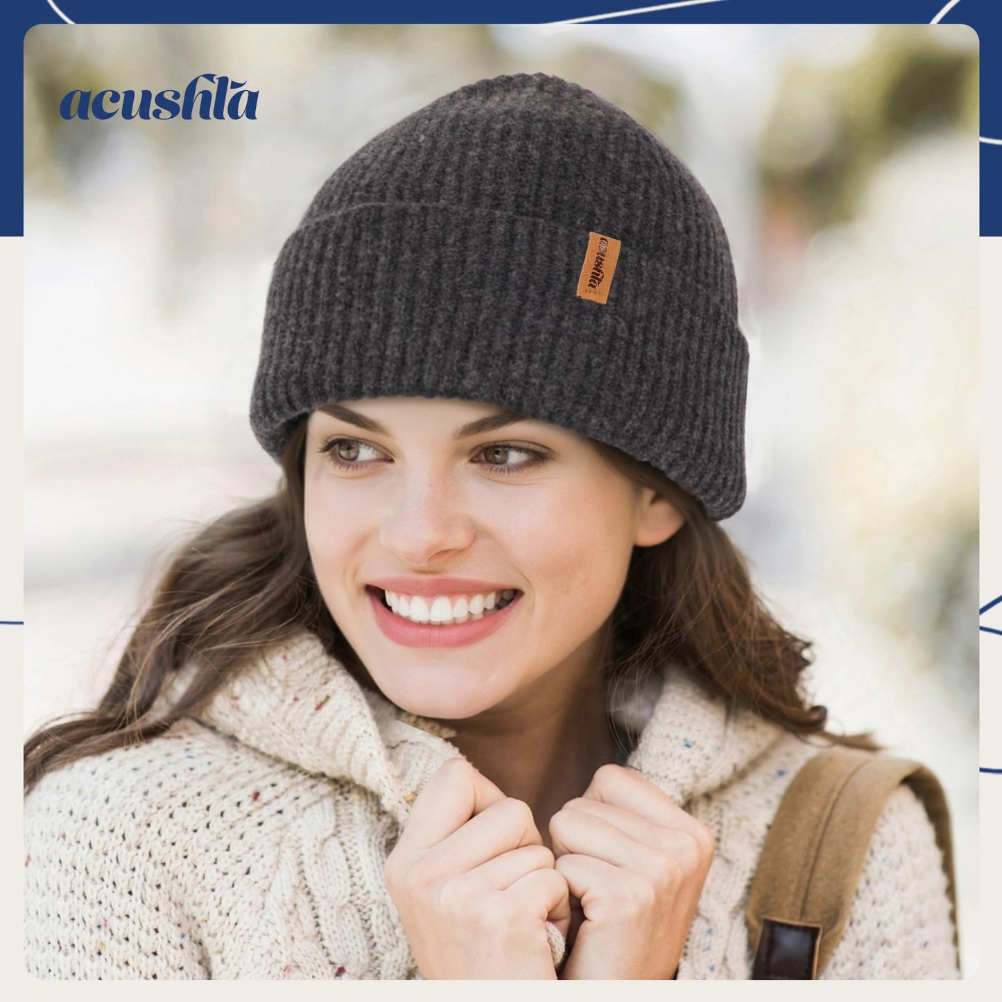 ACUSHLA 100% Merino Wool Beanie for Men & Women Oversize Winter Hat for Big Head Unisex Knit Watch Cap Skull Wrap for Cold Weather, M-L Dark Grey