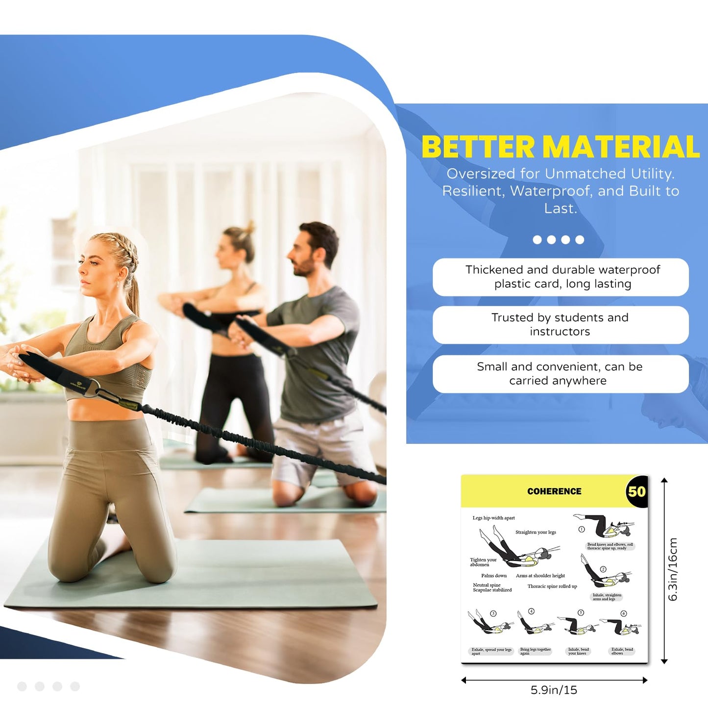 WOOTMIN Pilates Workout Cards - Your Ultimate Guide to Pilates Resistance Band Training at Home. Fitness Card Pack for Beginners, Includes Comprehensive Workout Routines.