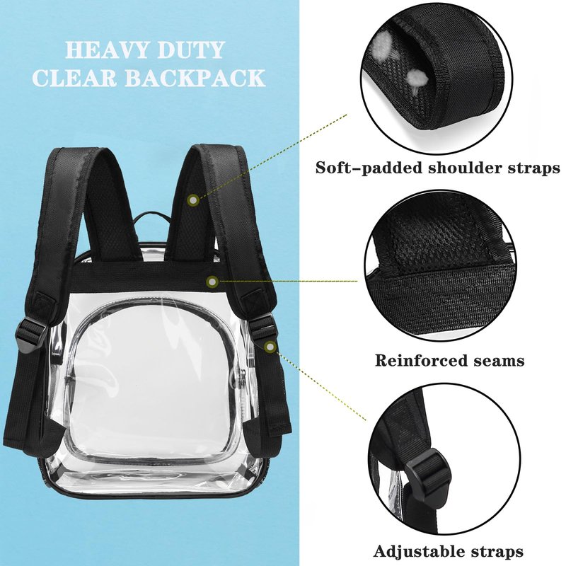 KUI WAN Clear Backpack Stadium Approved 12x12x6 Small Clear Bag for Concert,Work,Festival,Security,Stadium, Coffee