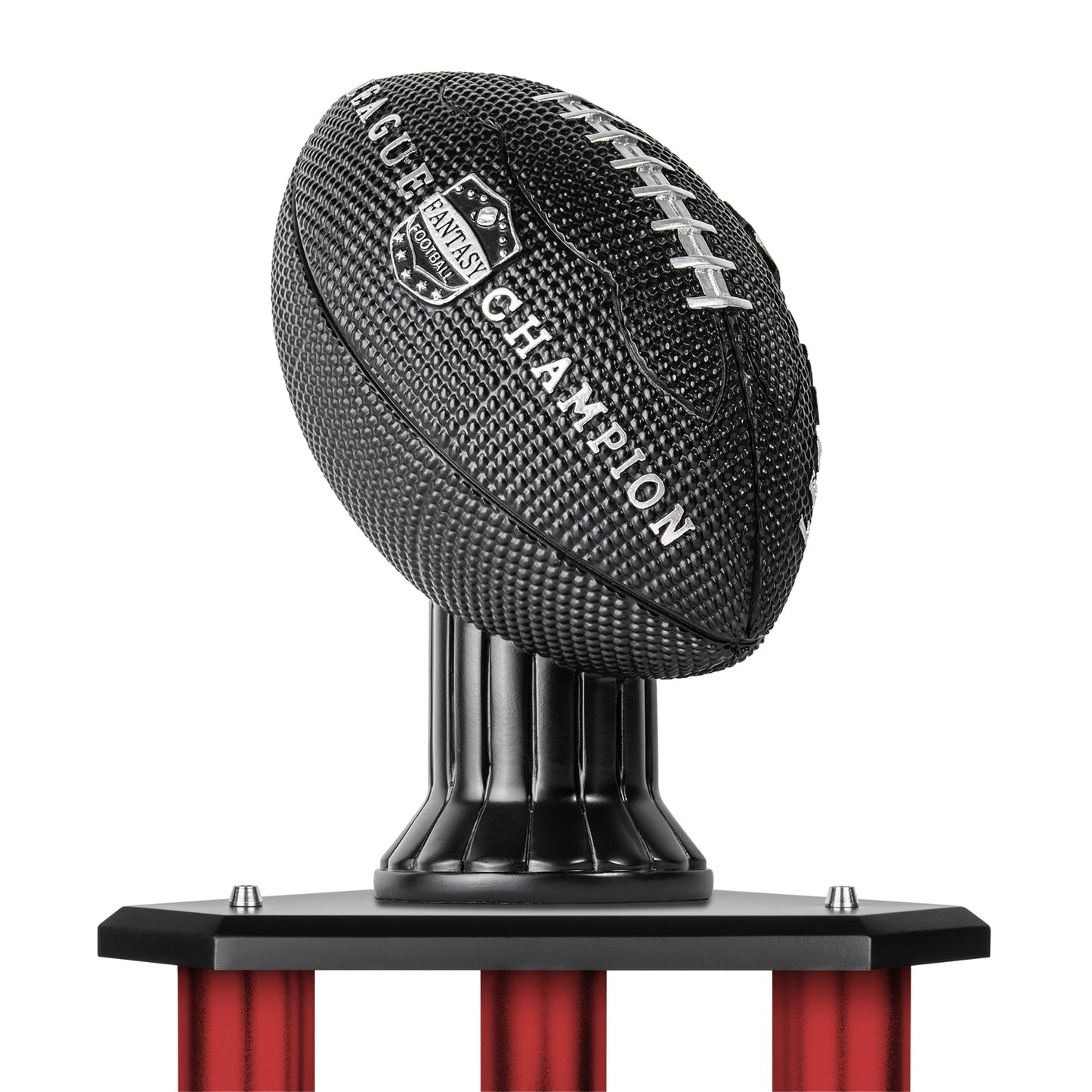 TrophySmack Perpetual Fantasy Football Trophy - Customizable Championship Trophy Award Winner | Free Engraving up to 19 Years Past Winners, 56 Inch Tall (Vivid Black, Red Columns)