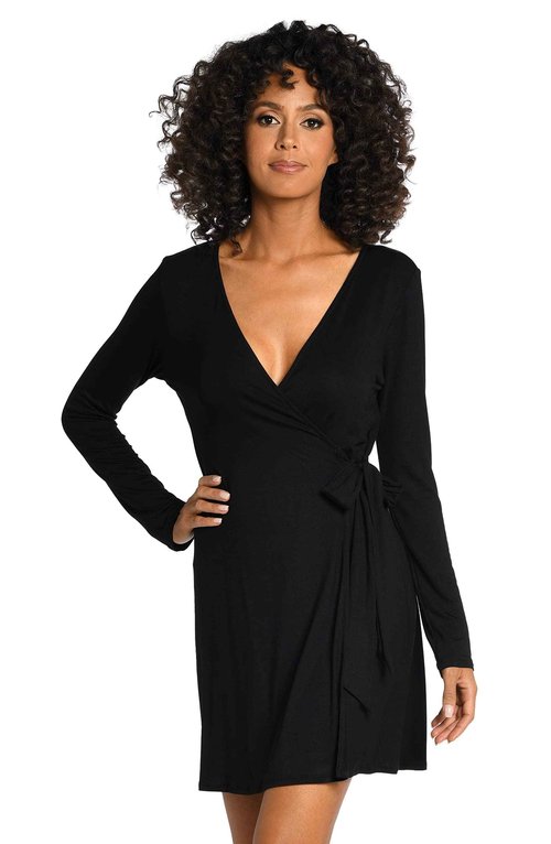 La Blanca Womens Wrap Around Dress Swimsuit Swimwear Cover Up, Black//Draped Darling, Large US